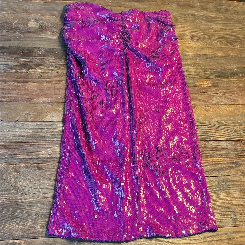 Zara purple sequined ruched front slit midi skirt Size large - Picture 6 of 8